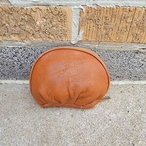 Junior Drake Cognac Brown Lamb Leather Zip Cosmetic Pouch Coin Wallet